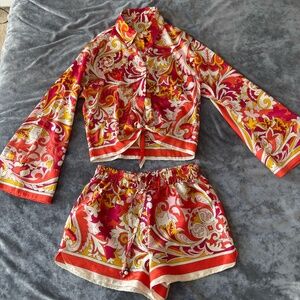 Zara 2-Piece Set – Printed Kimono Top & Shorts